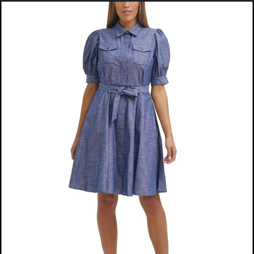 Calvin Klein chambray dress puff sleeve